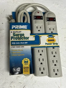 Pair Of Outlet Surge Protectors 6 Outlets Each 1/2" Thick w/ 3ft Cord Prime - Picture 1 of 2