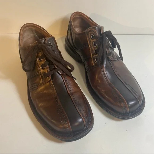Scarpe Oxford Clarks Touareg marrone nero pelle punta bicicletta casual taglia 9M