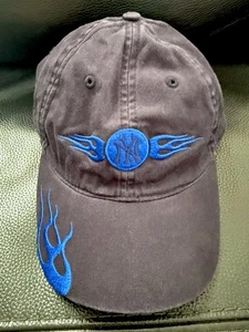 Vintage 90s New York NY Yankees Hat Grunge Tribal Flames Unstructured Blue MLB - Picture 1 of 7