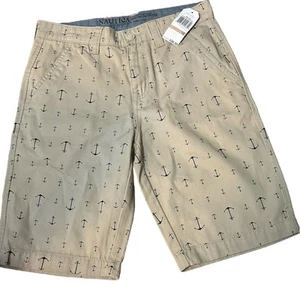 Nautica Boys Khaki Anchor Print Shorts Size 12 NWT - Picture 1 of 5