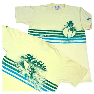 VTG 80s Hobie Surf T-Shirt Size Medium Yellow Wrap Around Graphic Print Surfer - Picture 1 of 12