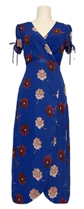 Madewell Maxi Dress Blue Fall Floral Short Sleeve Tulip Hem Mock Wrap SZ 0 PET - Picture 1 of 11