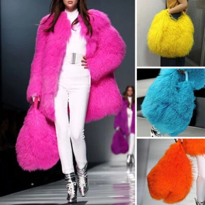 Real Mongolian Fur Handbags Lamb Shoulder Bag Fun Popular Hand Bags Orange NEW - Image 1 of 4