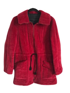Vtg WHITE BEAR of St. Paul Womens Coat Red Quilted Velvet Velour Full Zip Small - Picture 1 of 5