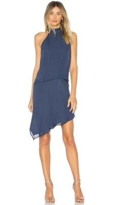 Haute Hippie Katherine Halter Asymmetrical Dress Size 0 XS Blue Silk Mini Short - Image 1 of 4