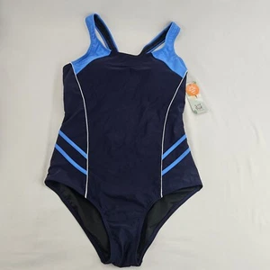 Women's Pro One Piece Athletic Bathing Suit Color Blue Block Swimsuit Size M - Picture 1 of 14