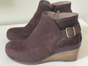 DANSKO Women Shirley Brown Leather Wedge Ankle Boots Booties 41/US10.5 - Picture 1 of 14
