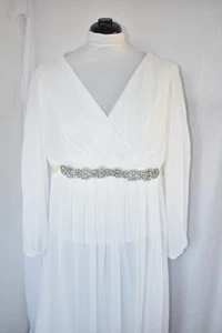 Wedding Gown Bride Dress 20W Ivory Lantern Sleeves Jeweled Belt Long Bridal - Picture 1 of 7