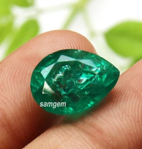 Piedra preciosa suelta certificada corte pera colombiana esmeralda verde natural de 8-9 quilates - Imagen 1 de 8