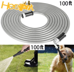 100FT Stainless Steel Metal Garden Water Hose Pipe Flexible Lightweight - Picture 1 of 6