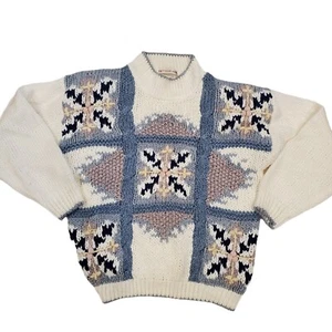 Vintage Womens Handknit 3D Mockneck Sweater Off-white Ramie Size M/L - Picture 1 of 10