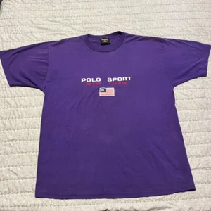 Vintage Polo Sport Shirt Purple USA FLAG Embroidered USA MADE XL - Picture 1 of 19
