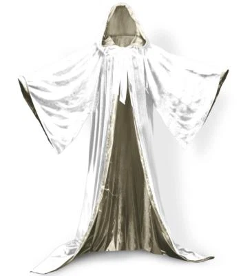 White Velvet Wizard Robe with Satin Lined Hood and Sleeves  - Image 1 of 3
