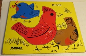 Vintage Playskool Wooden Wood Tray Child’s Puzzle 155-19 Birds 3 Pieces Used Toy - Picture 1 of 7