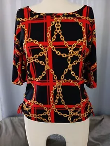 First Love Women’s Short Sleeve Round Neck Chain Pattern Top Blouse Size XL - Picture 1 of 7