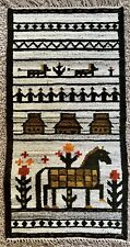 Mid Century Vintage Polish Hand Loomed Wool Flax Wall Hanging Horse Tapestry