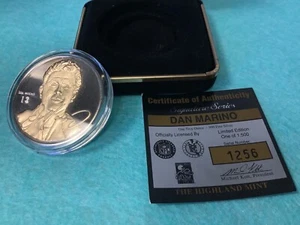 DAN MARINO .999 SILVER TWO-TONE ROUND HIGHLAND MINT w/ OG BOX & COA /1500 - Picture 1 of 3