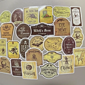 Stickers Witch Apothecary Potions Poisons Tinctures Junk Journal Planner 25pc - Foto 1 di 7