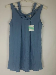 NEW Umgee Sleeveless Tunic Top Women Blue Oversized Cross Strap Sz Small - Imagen 1 de 6