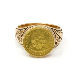 NYJEWEL Peru Gold Coin 18k Yellow Gold Signet Ring - Picture 1 of 6