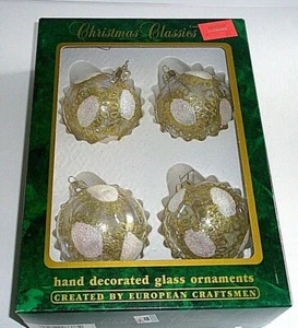 Commodore Christmas Classics Ornamente 4 rund weiß gold klar Glitzer EUC CE - Bild 1 von 6
