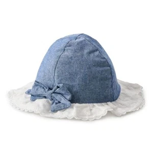 Bioworld Blue Chambray Eyelet Ruffle Sun Hat Infant Baby Girl 0-18 Months NEW - Picture 1 of 1