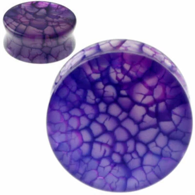 Pares de tapones de doble llamarada de piedra de vena de dragón de ágata púrpura calibre E598 Foto 1 de 3