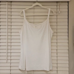Canotta Eileen Fisher taglie forti 2x lino bianco senza maniche spalline regolabili minimalista - Foto 1 di 6