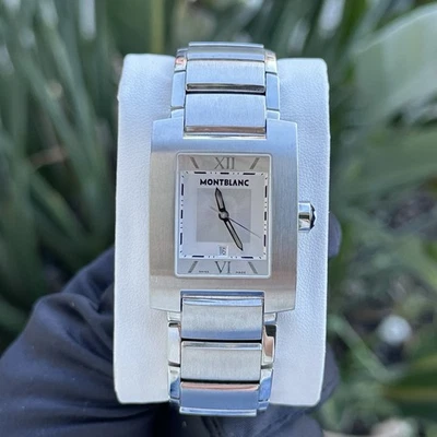 Montblanc Profile Ref: 7048 relógio masculino data quartzo retangular aço inoxidável - Imagem 1 de 4