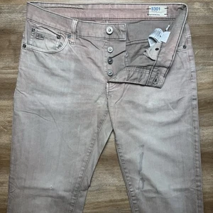 G Star RAW Jeans Men 34x34 Tan Pink 3301 Low Tapered Stretch Denim Faded Casual - Picture 1 of 14