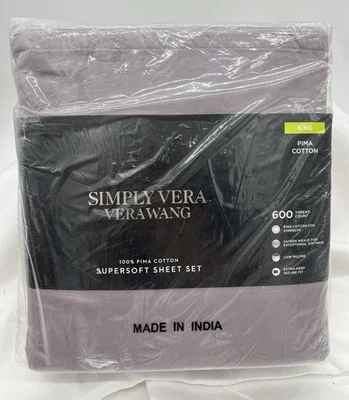 Simply Vera Wang 600 Pima Cotton Sheet Set 4pc King Set New Color Plum New - Image 1 of 4