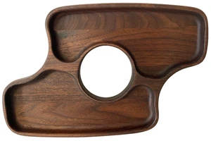 Plateau en bois de teck atomique abstrait moderne danois design danois MCM VTG - Photo 1/6