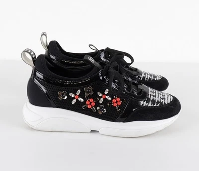 LOUIS VUITTON Talla 39 Negro Gamuza Malla Cristal Embellecido Zapatillas Florales Foto 1 de 4