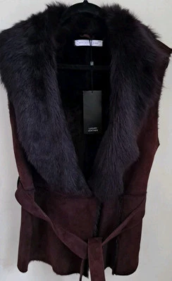 Plum Brown Shearling Sheepskin Toscana Gilet Betty Jackson Debenhams UK14 US10 - Image 1 of 4
