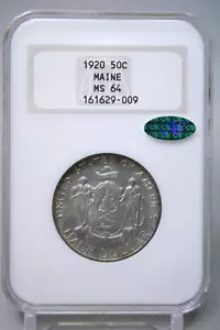 1920 Maine Comm. Half Dollar 50C NGC MS64 Green CAC Old Fatty Holder #9009 - Picture 1 of 4