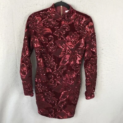 Agaci Dress Women Small Burgundy Velvet Sequins Sparkle Occasion Event Y2K Retr - Image 1 of 4