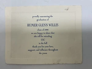 Rumer Glenn Willis Class 2006 Graduation Announcement OldGnu - Picture 1 of 8