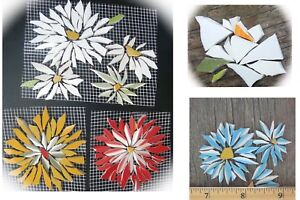 Broken China Mosaic Tiles, Daisy, Rose, Aster Flower SIZE / COLOR Variations 3" 
