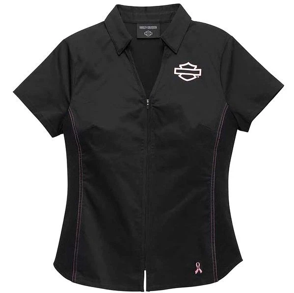 Women Harley-Davidson Pink Ribbon Label Zip Black Shirt Small 96283-23VW