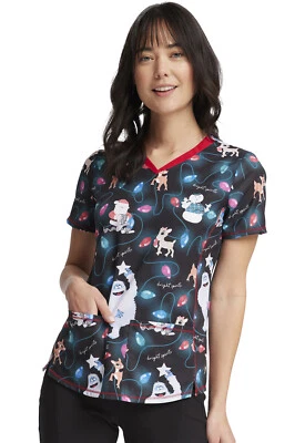 Rudolph Cherokee Scrubs Tooniforms Christmas V Neck Top TF784 RUIR - Image 1 of 4