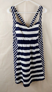 Lands End Womens Swim Suit 20W Dress Blue White Striped Padded 2X Dresskini