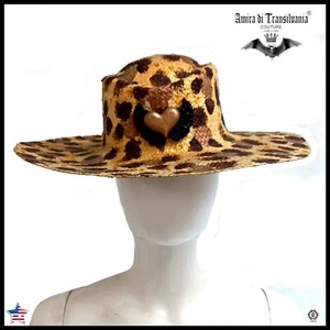 hat vintage woman fashion original straw wide brim sun cowgirl western animalier - Picture 1 of 12