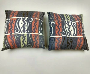 Pier 1 Imports Throw Pillow Abstract Applique Blue Coral Brown 17"×17" Set 2 - Picture 1 of 4