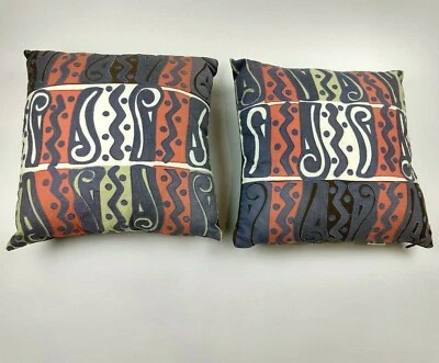 Pier 1 Imports Throw Pillow Abstract Applique Blue Coral Brown 17"×17" Set 2 - Image 1 of 4