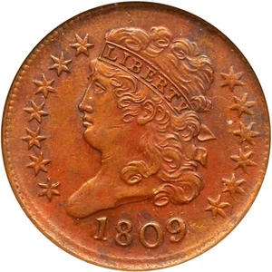 1809 C-6 ANACS AU 55 Classic Head Half Cent Coin 1/2c - Picture 1 of 3