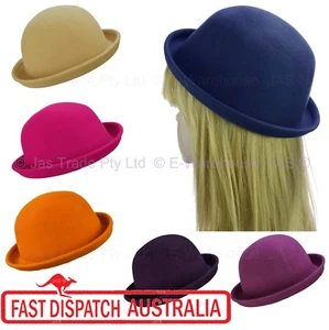 1 Ladies Kid Wool Felt Charlie Chaplin Bob Derby Bowler Cloche Round Domed Hat - Picture 1 of 26