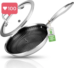 Nutrichef 8" Stainless Steel Frying Pan, Nonstick Honeycomb, Scratch-Resistan - Picture 1 of 12
