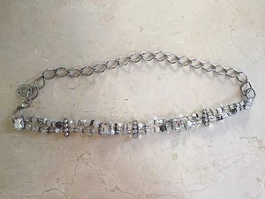 Cintura maglia catena cristalli borchiati strass metallo ferramenta argento vintage adatta 38" - Foto 1 di 7