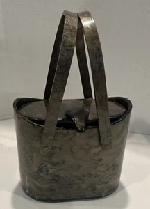 Borsa ovale vintage Rialto Lucite bronzo perlato marrone doppio manico cerniera - Foto 1 di 15
