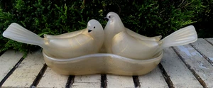 Rare MCM Murano Art Glass Barovier & Toso Pair Doves Birds in Bowl Gold Leaf - Picture 1 of 14